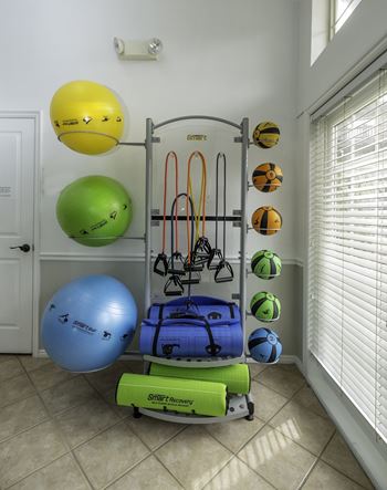 A gym equipment set up in a room.